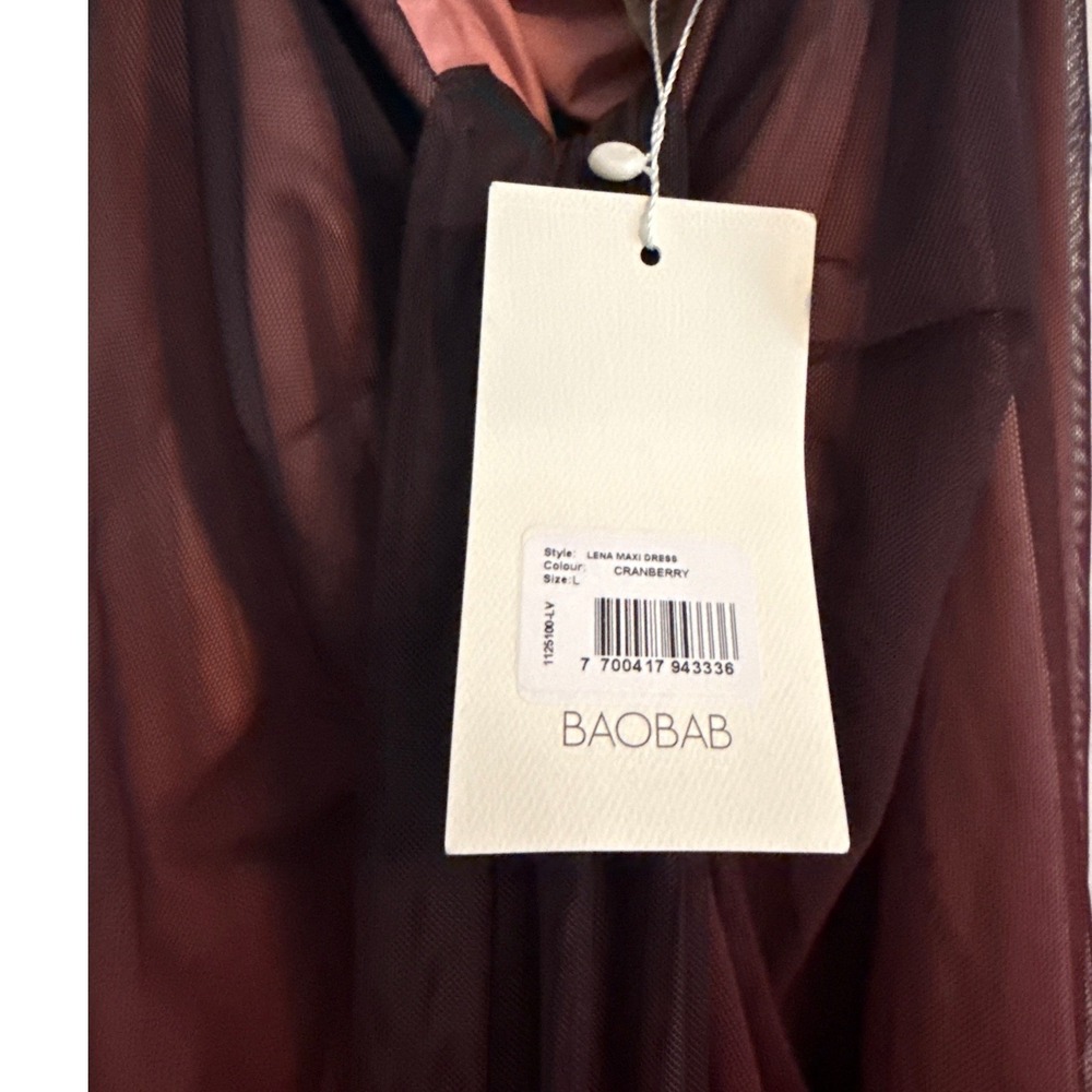 BAOBAB Lena Maxi Dress Cranberry Ombre Mesh Draped Gown BBAB-WD235 NWT Large - Picture 4 of 12